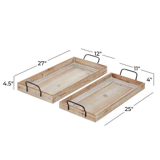 Brown Wood Boho Style Tray Set
